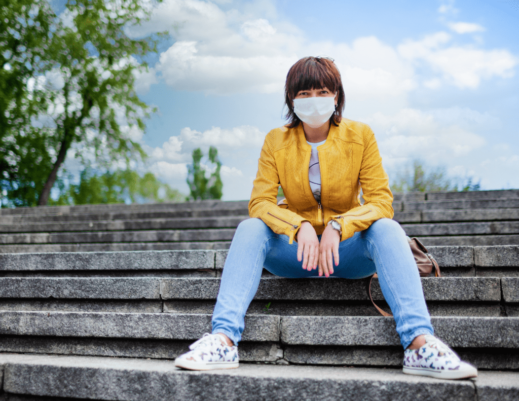 Young woman wearing a covid-19 mask 